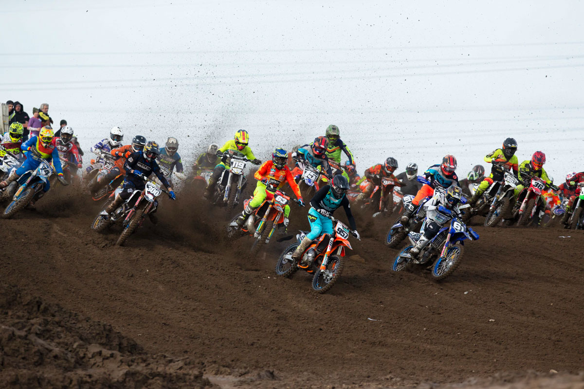 The track ended up very rideable as Stu Edmonds takes the holeshot
